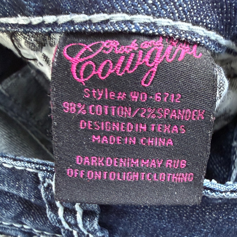 Rock and Roll Cowgirl Low Rise Bootcut Rhinestone denim jeans sz 26 x 36 - Picture 13 of 14